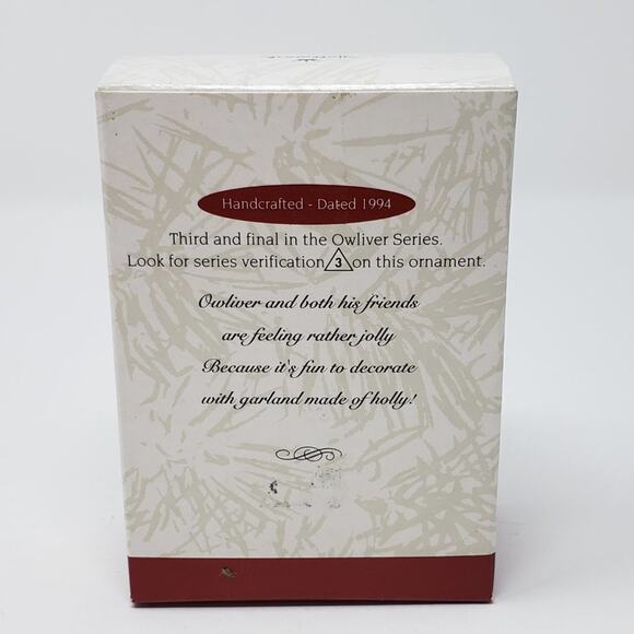 1994 Hallmark Owliver #3 Handcrafted Keepsake Holiday Christmas Ornament. - Picture 2 of 7